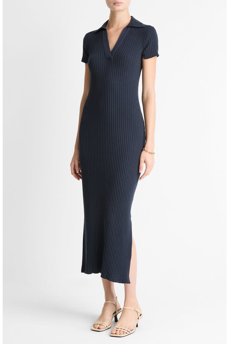 Rib Polo Midi Dress, Main, color, COASTAL