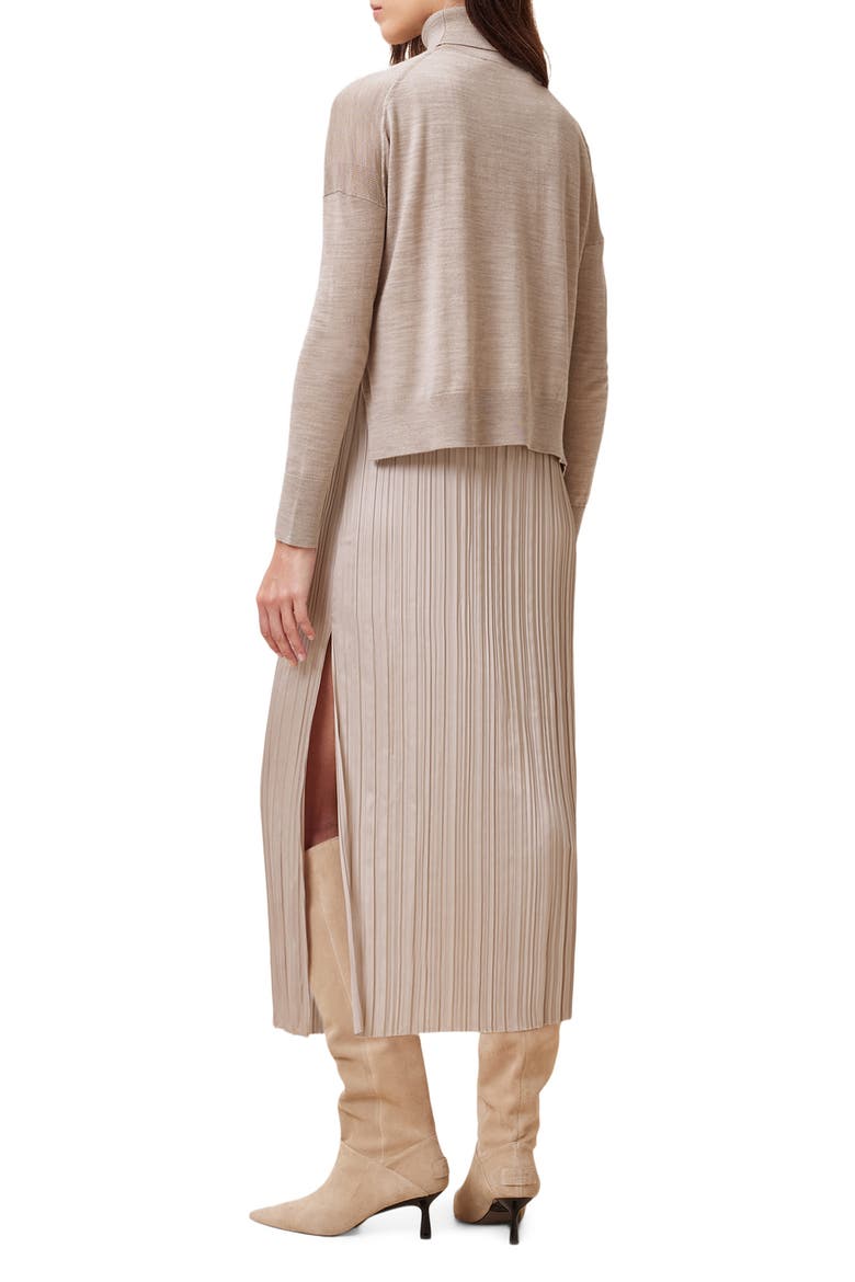 Vittoria Merino Wool High-Low Sweater & Micropleat Midi Dress Set, Alternate, color, FAWN BROWN