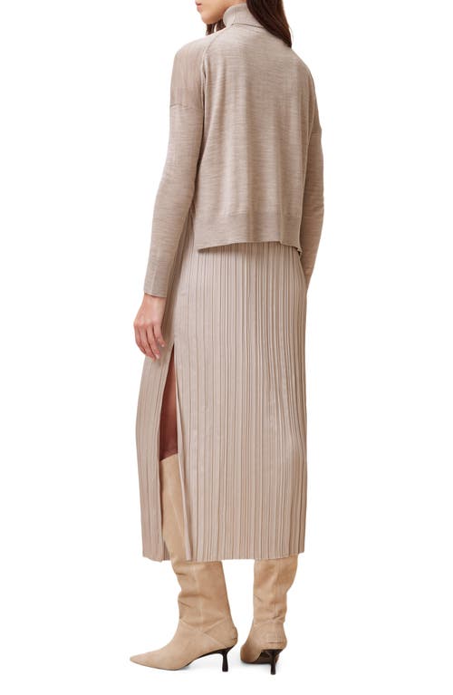 Allsaints Vittoria Merino Wool High-low Sweater & Micropleat Midi Dress Set In Fawn Brown