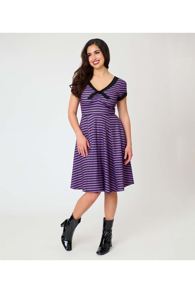 Natalie Swing Dress, Alternate, color, Purple & Black Stripe