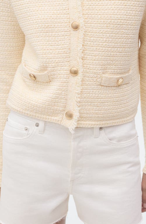 Mango Knitted Cardigan With Frayed Ends In White
