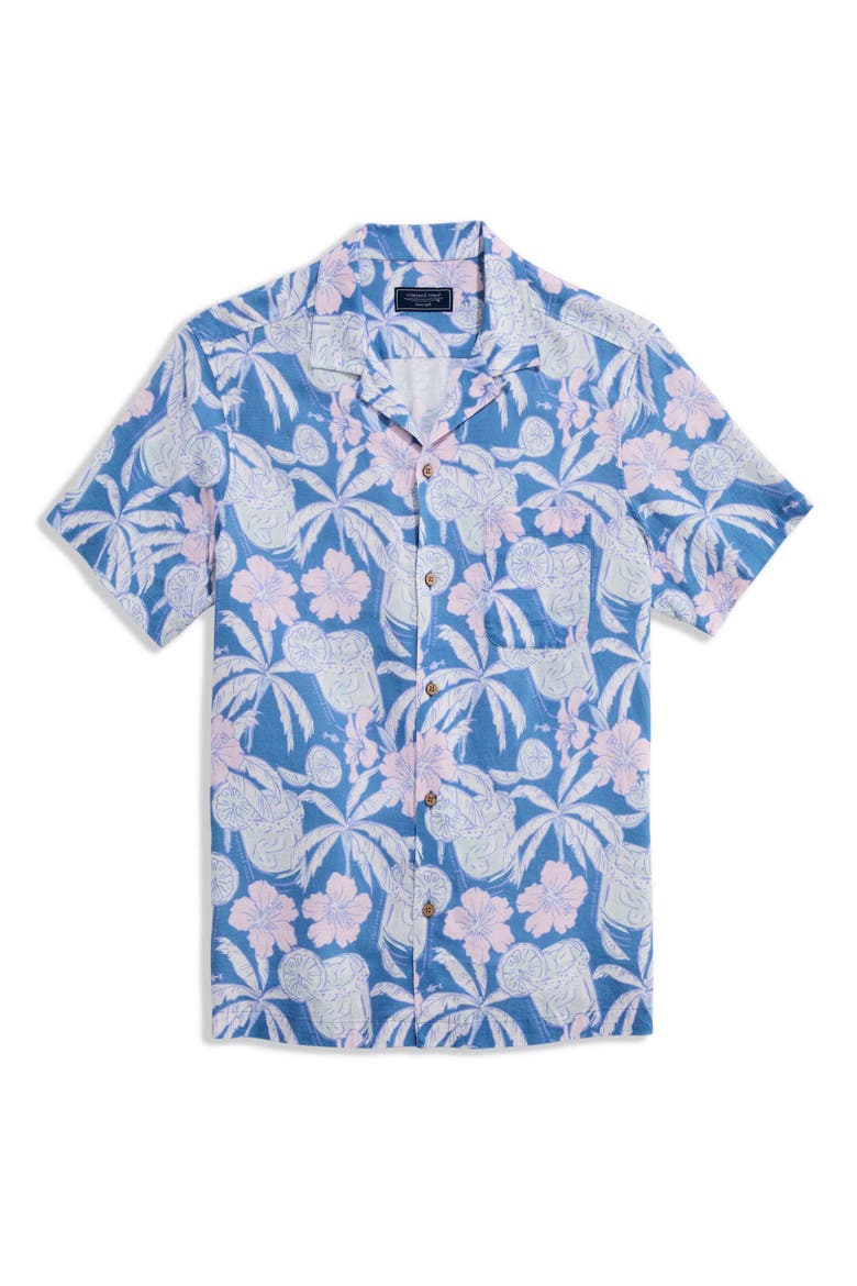 Palm-Arita Linen Blend Camp Shirt, Main, color, COASTLINE