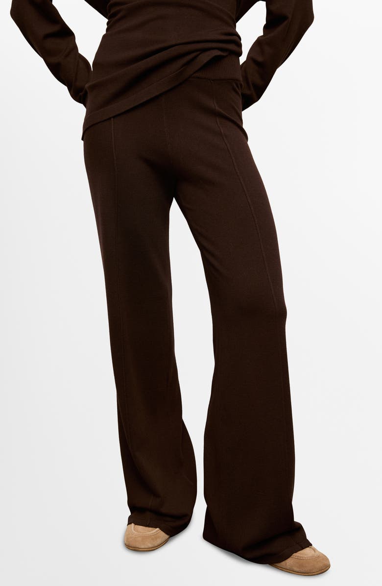 MANGO Seamed Knit Straight Leg Pants, Main, color, Chocolate