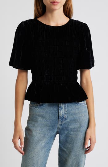 RAILS RAILS ROSIE VELVET SMOCKED PEPLUM TOP