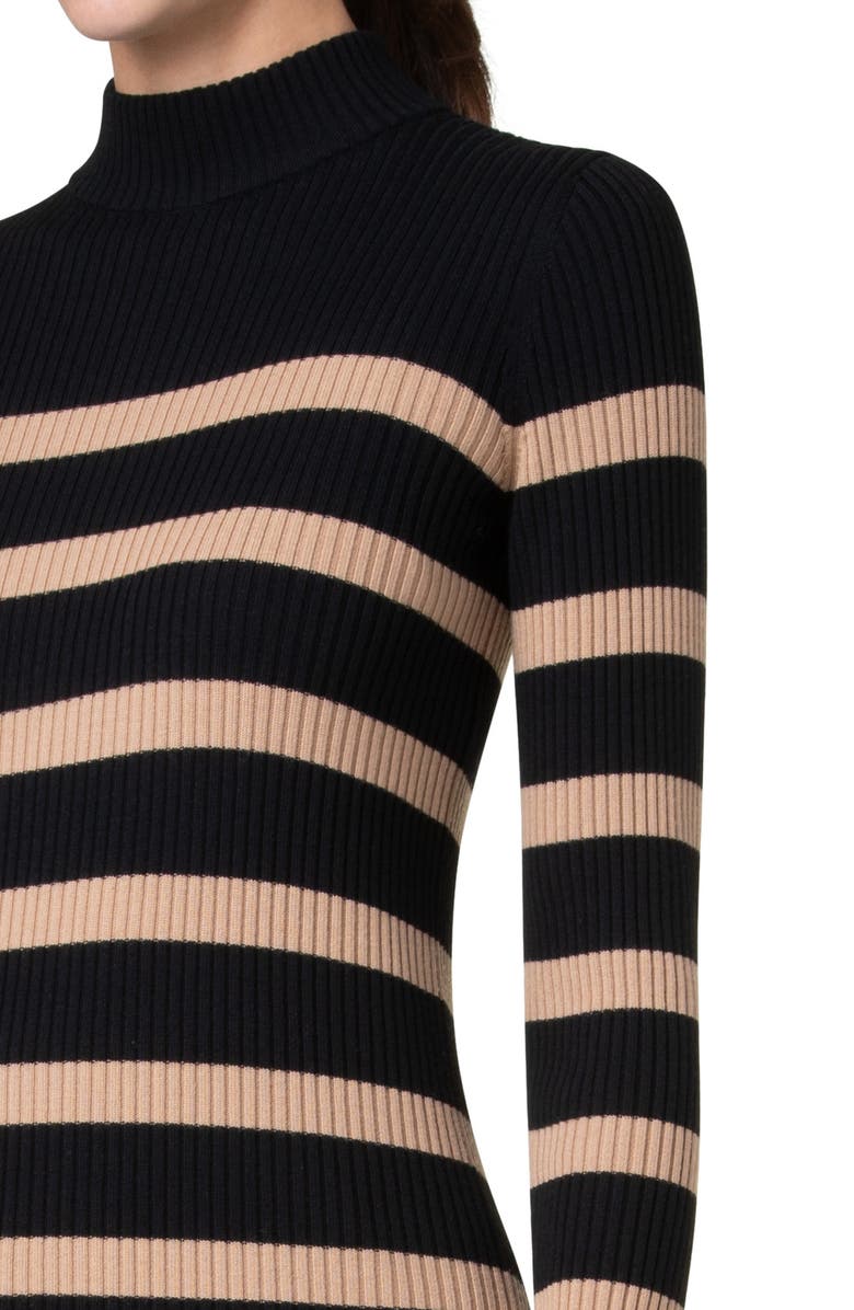 Akris punto Stripe Rib Virgin Wool Mock Neck Sweater, Alternate, color, 