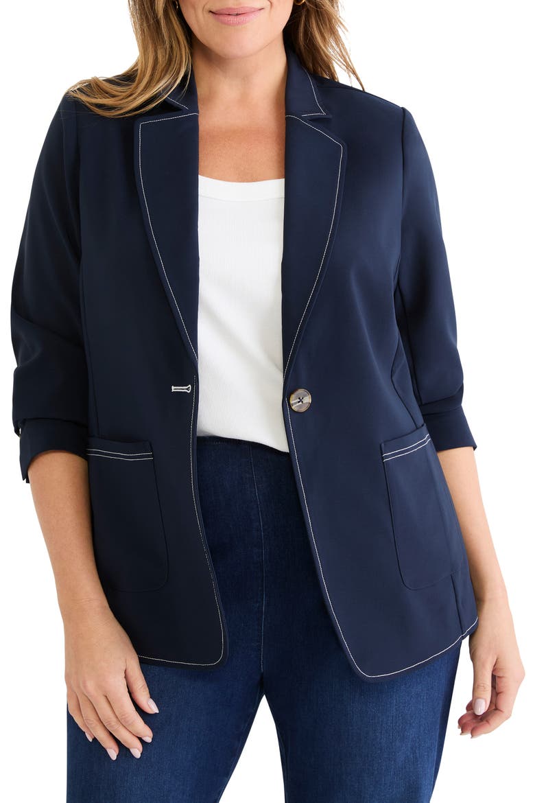 Accent Stitch Sleek Stretch Blazer, Main, color, DARK INDIGO