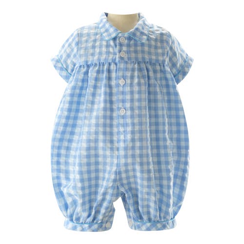 Rachel Riley Gingham Babysuit In Blue