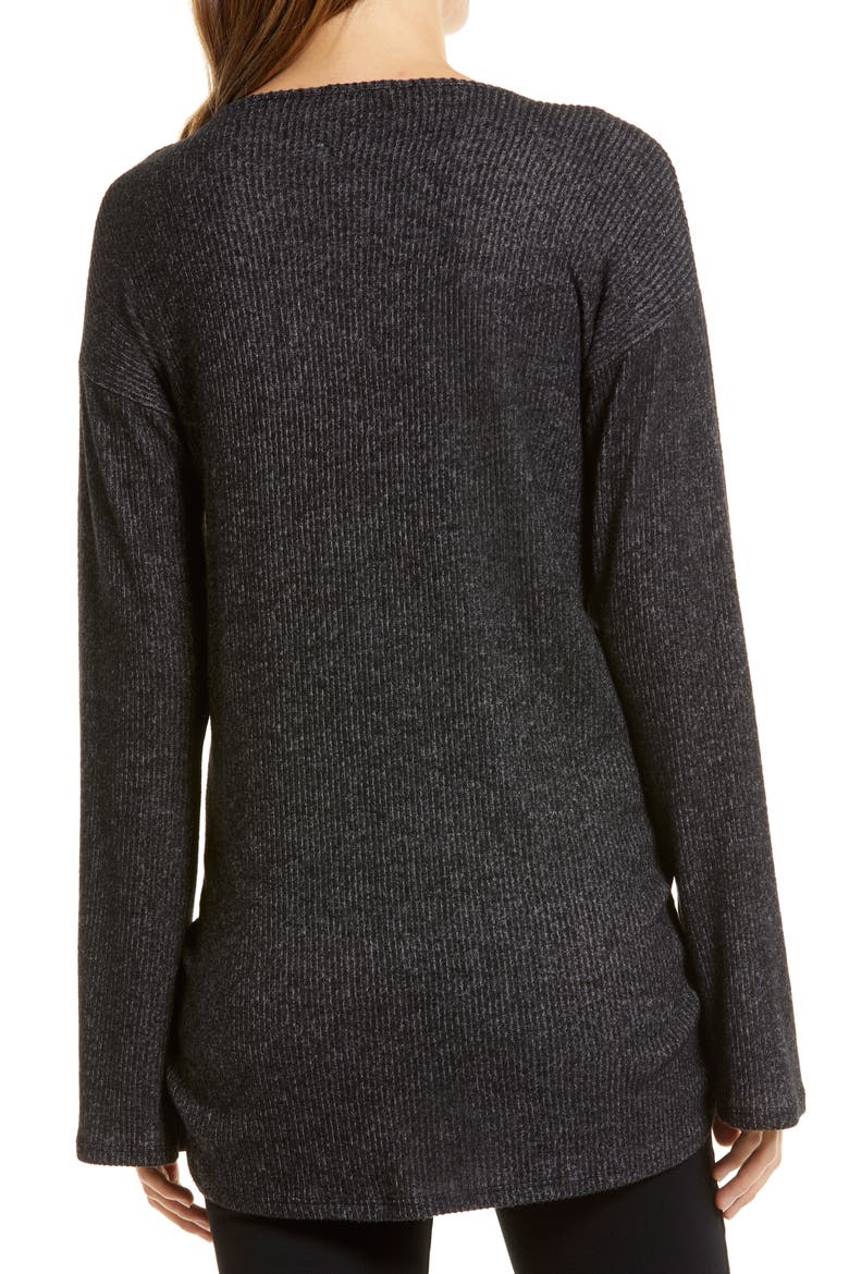 Ruched Front Long Sleeve Shirt, Alternate, color, BLACK