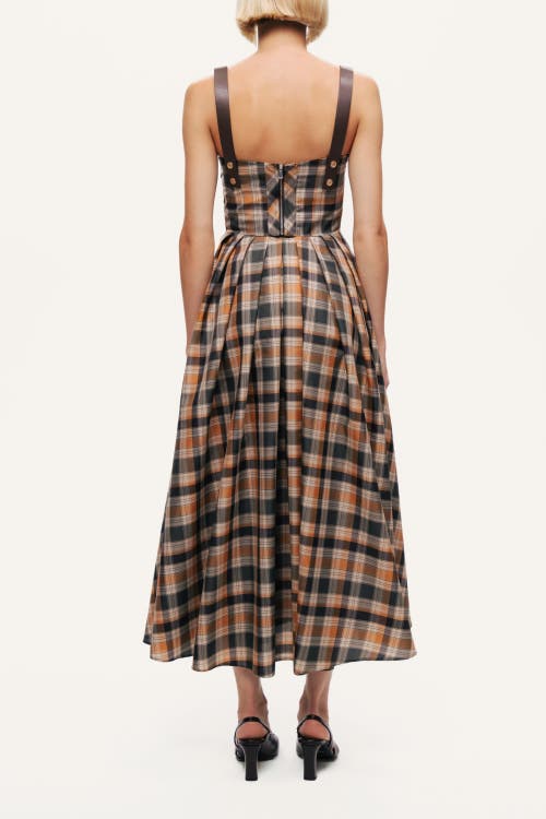 Nocturne Plaid Pleated Maxi Dress With Faux Leather Belt In Multi