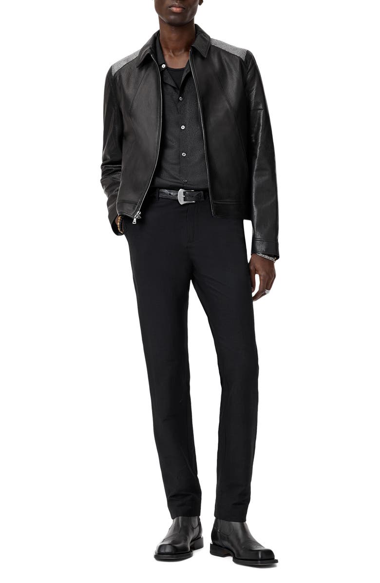 John Varvatos Hurst Mesh Detail Leather Jacket, Alternate, color, Black