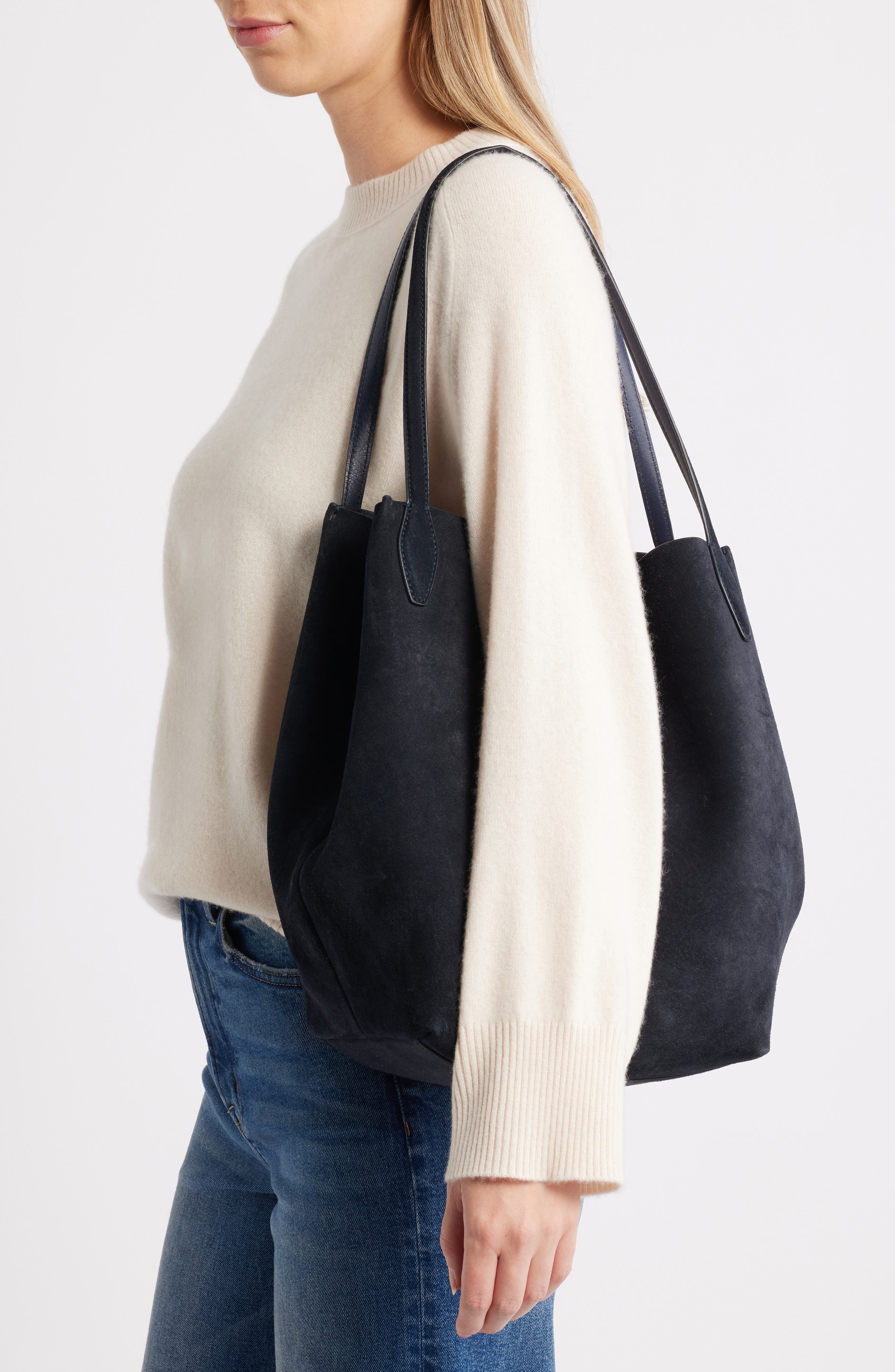 Madewell The Shopper Tote in Soft Grain Suede, Alternate, color, Juniper Berry