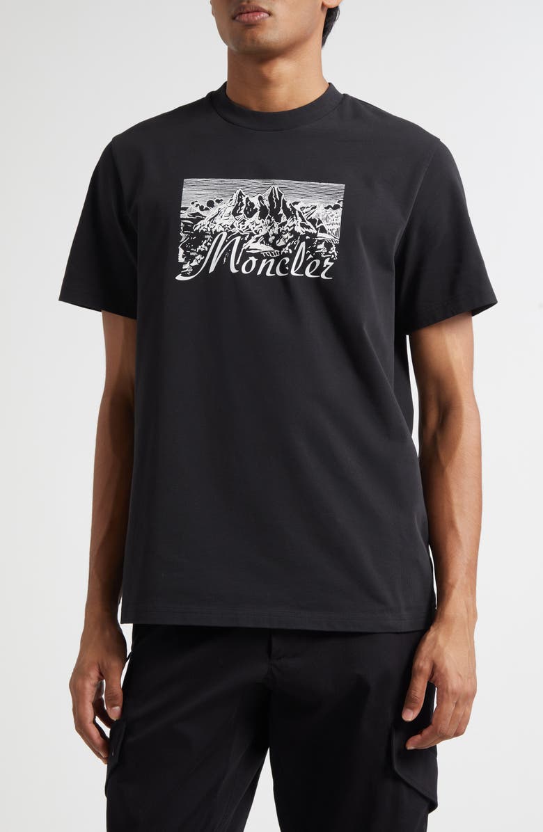 Moncler Black Mountain Logo Cotton Graphic T-Shirt, Main, color, Smoky Black