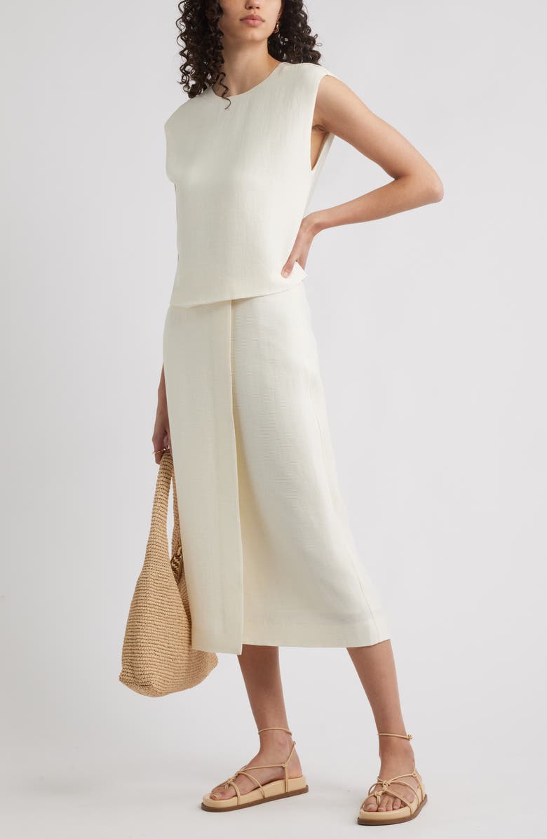 Nordstrom Textured Faux Wrap Midi Skirt, Alternate, color, Ivory Tofu
