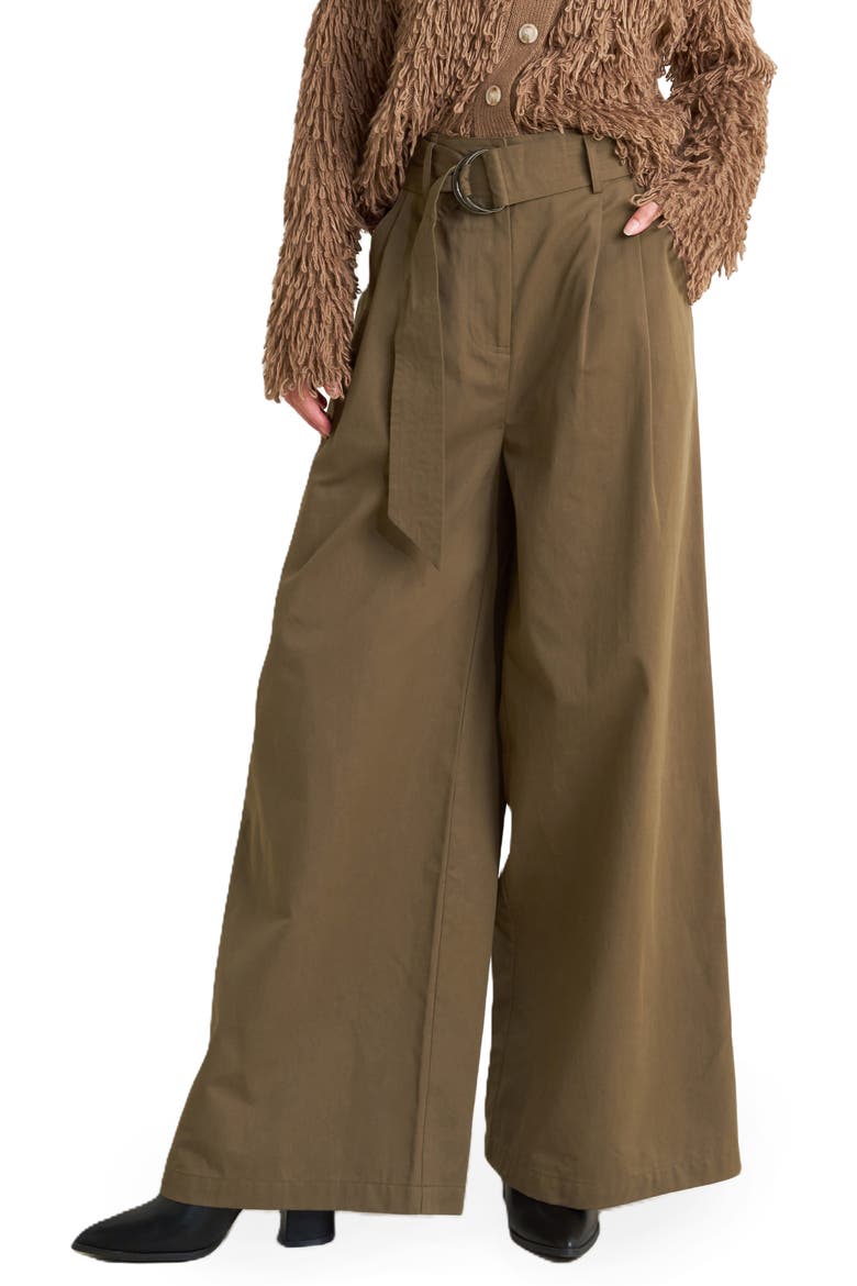D-Ring Belted Wide Leg Pants, Main, color, BROWN