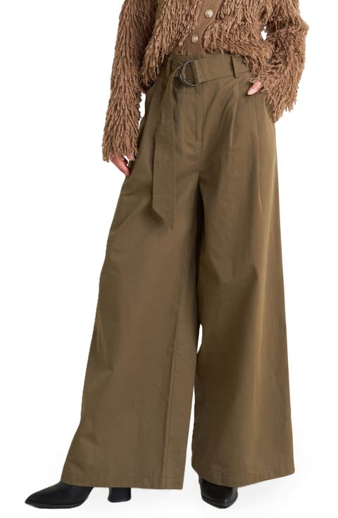 D-Ring Belted Wide Leg Pants