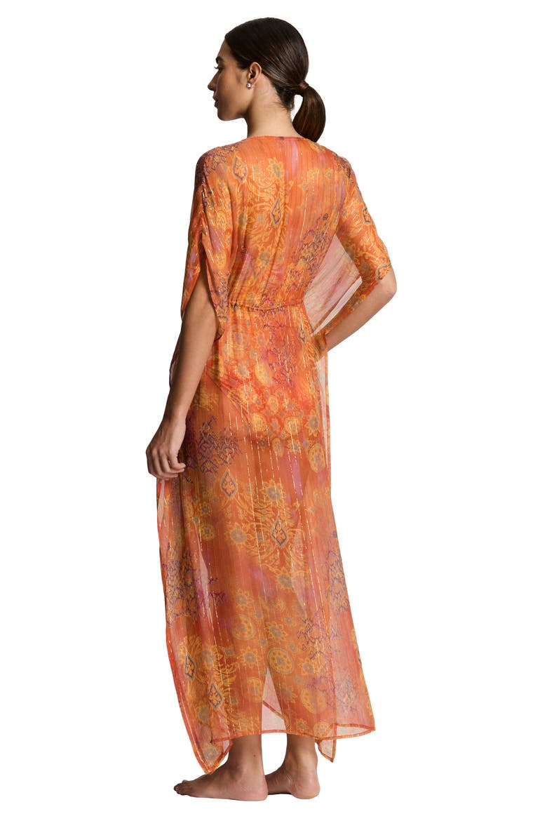 Metallic Stripe Sheer Cover-Up Caftan, Alternate, color, MULTI