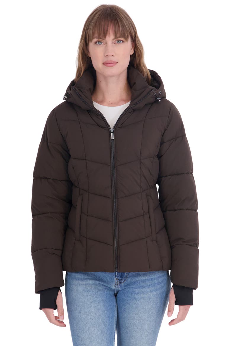 Stretch Short Puffer Jacket, Alternate, color, BROWN