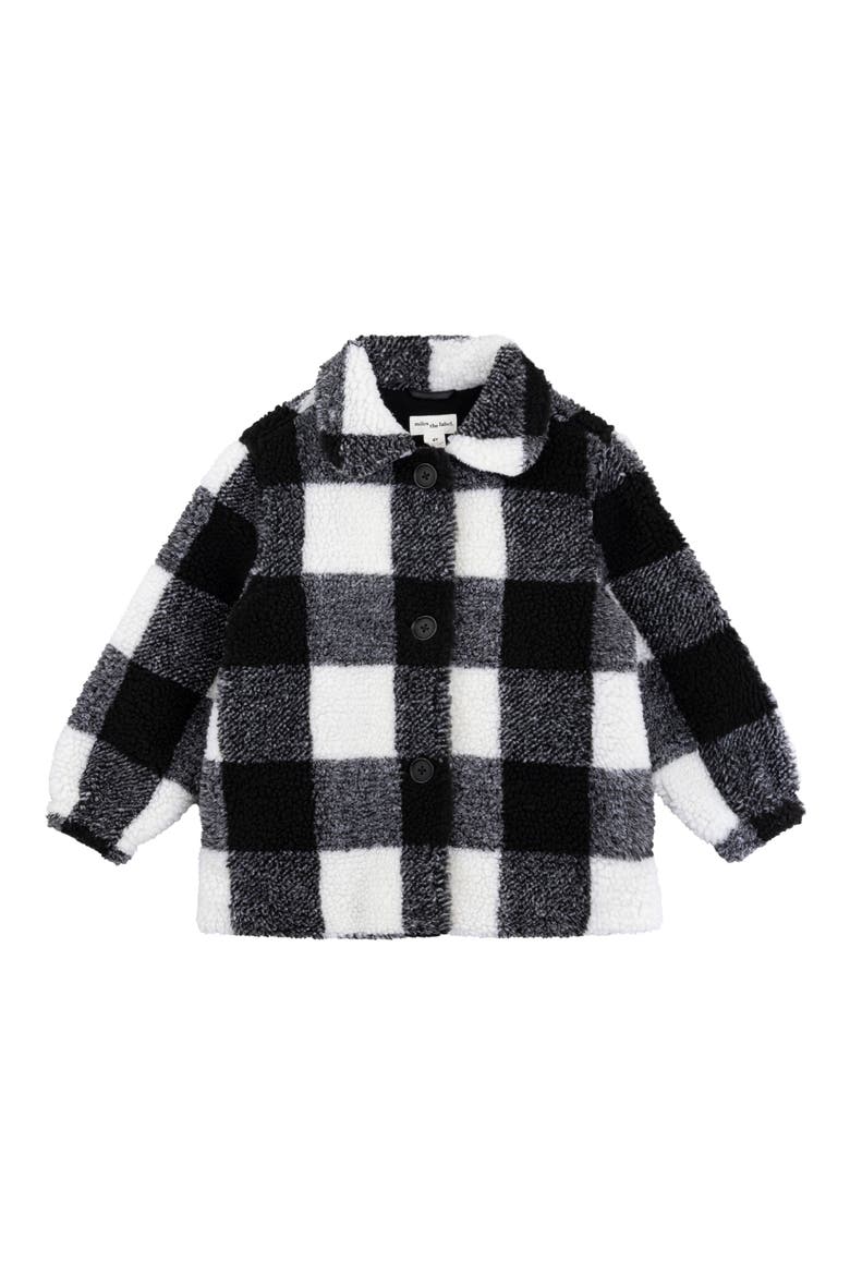 Kids' Buffalo Check High Pile Fleece Button-Up Jacket, Main, color, BLACK