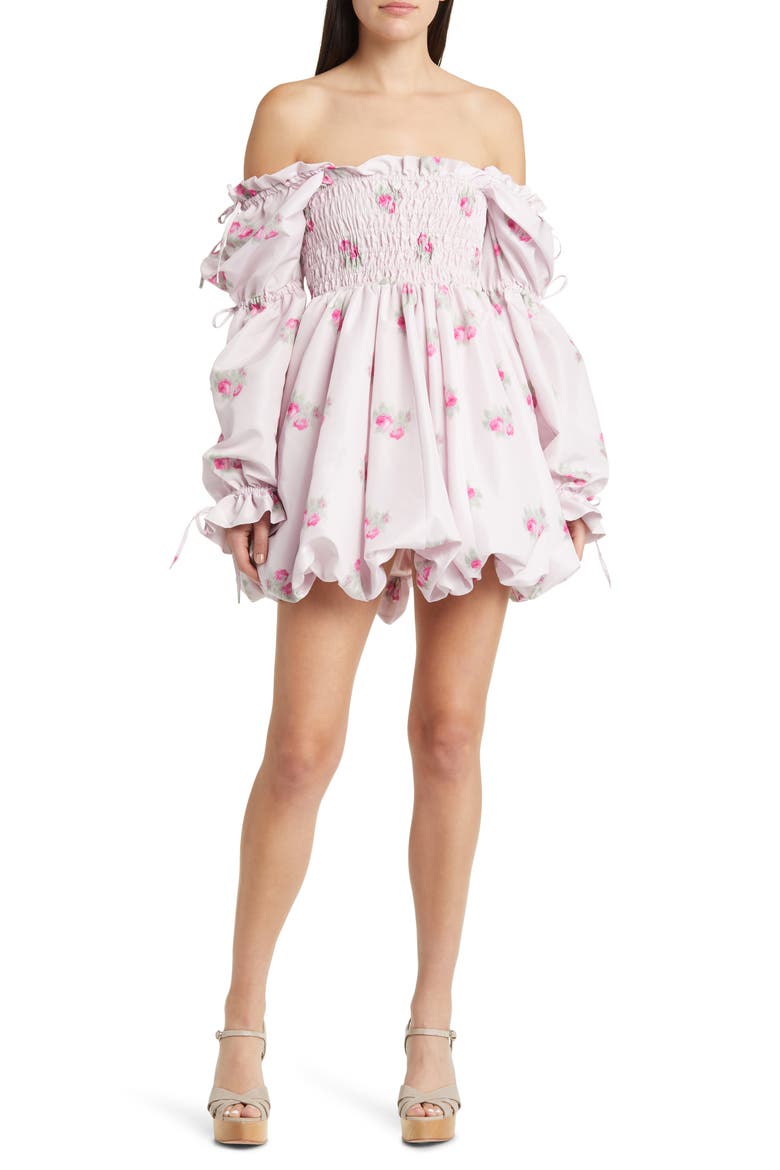 Janey Floral Print Long Sleeve Bubble Dress, Main, color, BERRY MOMENT
