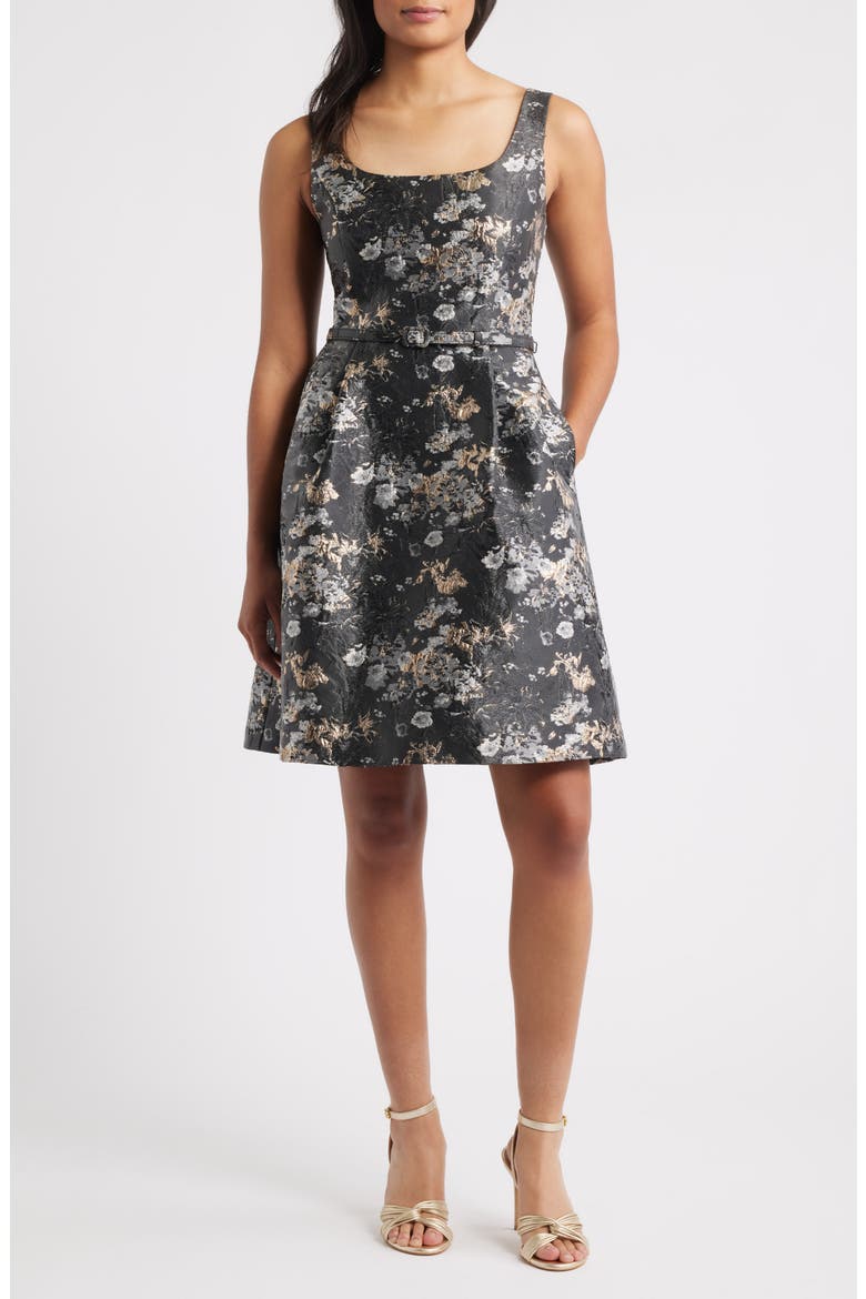 Metallic Belted Sleeveless Dress, Main, color, BLACK MULTI