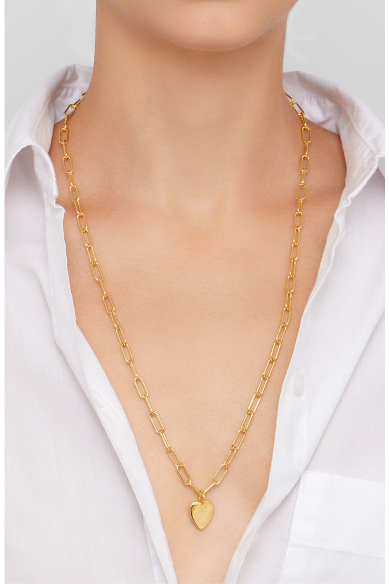 Heart Charm Paper Clip Chain Bracelet & Necklace Set, Alternate, color, GOLD