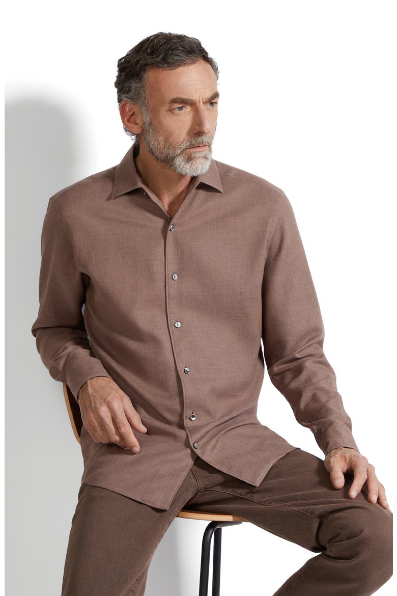 Cashco Cotton & Cashmere Button-Up Shirt, Alternate, color, BROWN MELANGE