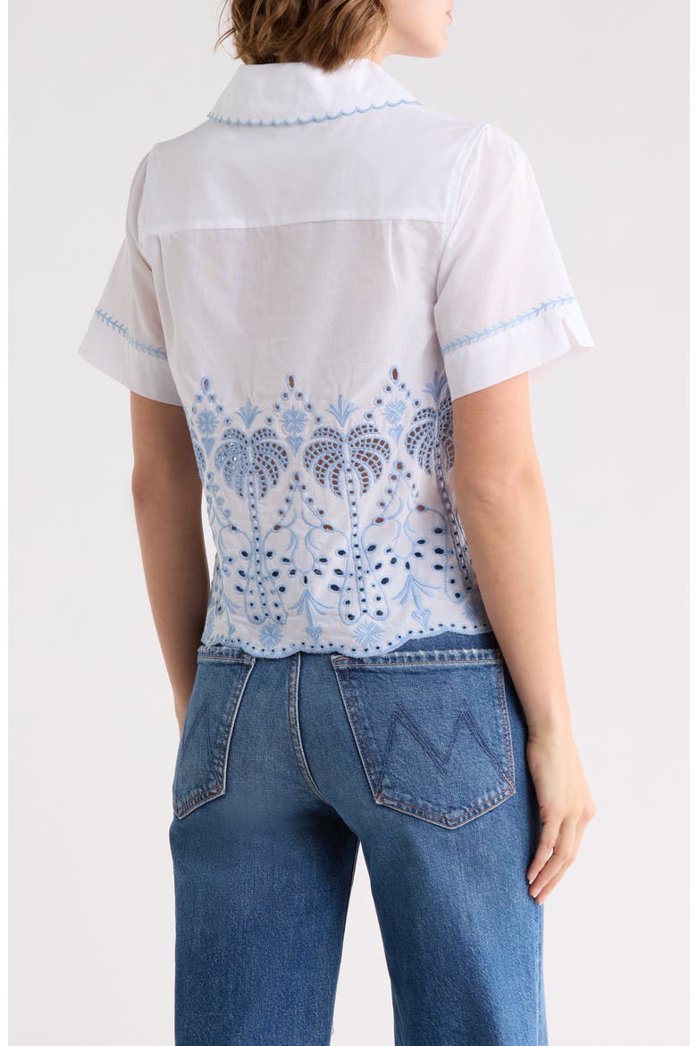 Palm Embroidered Short Sleeve Button Front Shirt, Alternate, color, WHITE/ BLUE