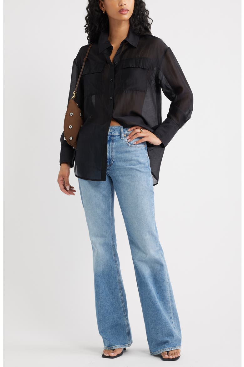 Oversize Organza Button-Up Shirt, Alternate, color, BLACK