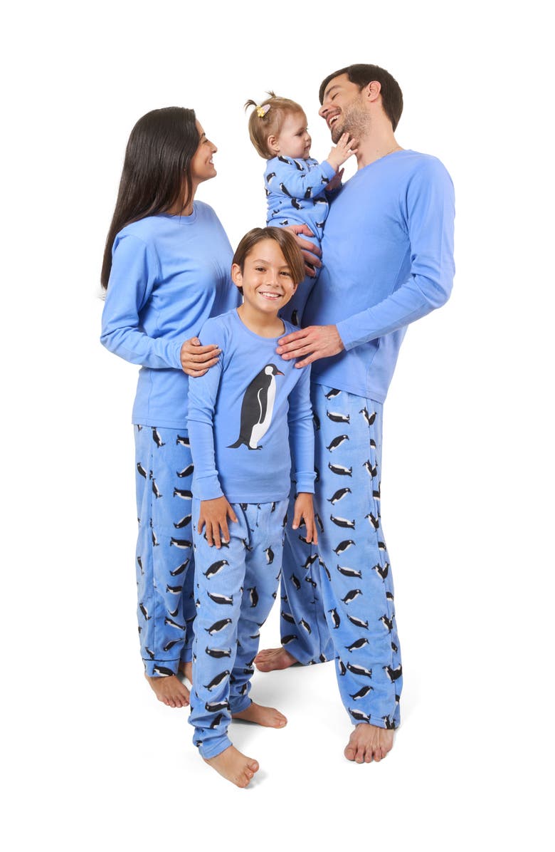 Leveret Kids Cotton Top & Fleece Pants Printed Matching Family Holiday Pajamas, Alternate, color, Penguin