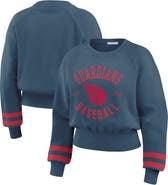WEAR by Erin Andrews Women's WEAR by Erin Andrews  Navy Cleveland Guardians Vintage Washed Cropped Pullover Sweatshirt