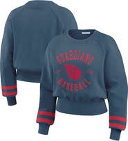 WEAR by Erin Andrews Women's WEAR by Erin Andrews  Navy Cleveland Guardians Vintage Washed Cropped Pullover Sweatshirt