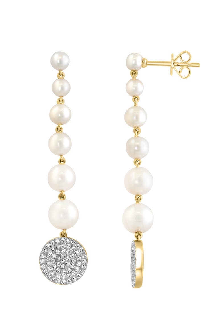 14K Yellow Gold Fresh Water Pearl & Diamond Drop Earrings, Alternate, color, 14K Gold