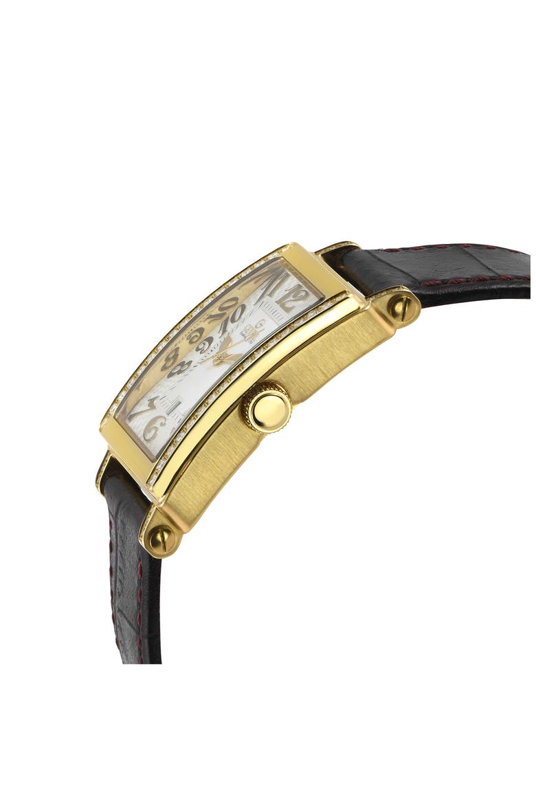 Ave of America's Mini Diamond Croc Embossed Leather Strap Watch, 25mm x 32mm - 0.75 ctw, Alternate, color, BLACK