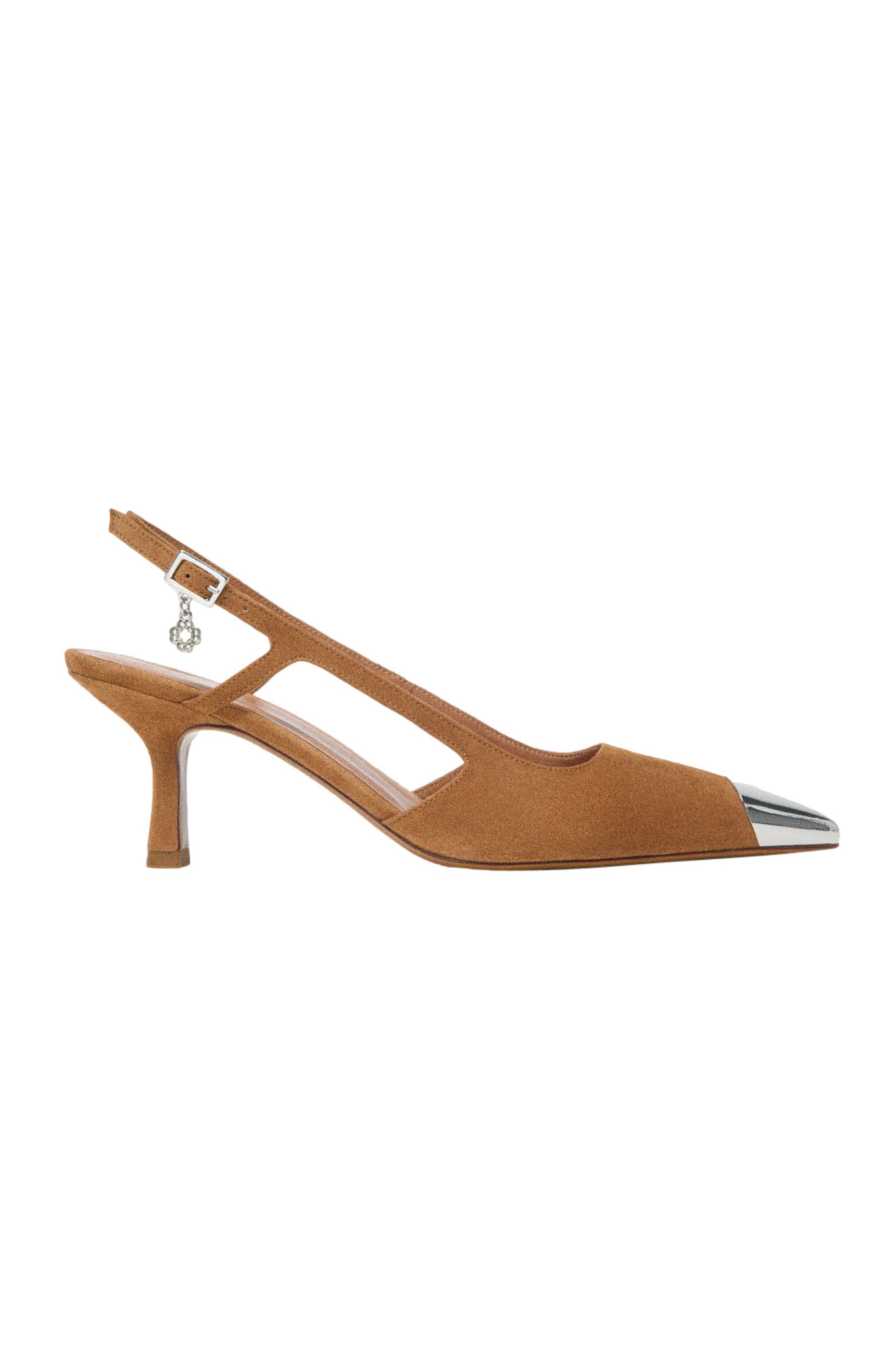 maje Metallic-toe suede pumps, Main, color, Camel