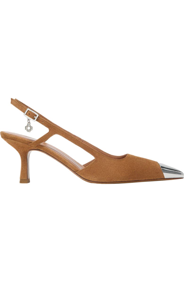 maje Metallic-toe suede pumps, Main, color, Camel