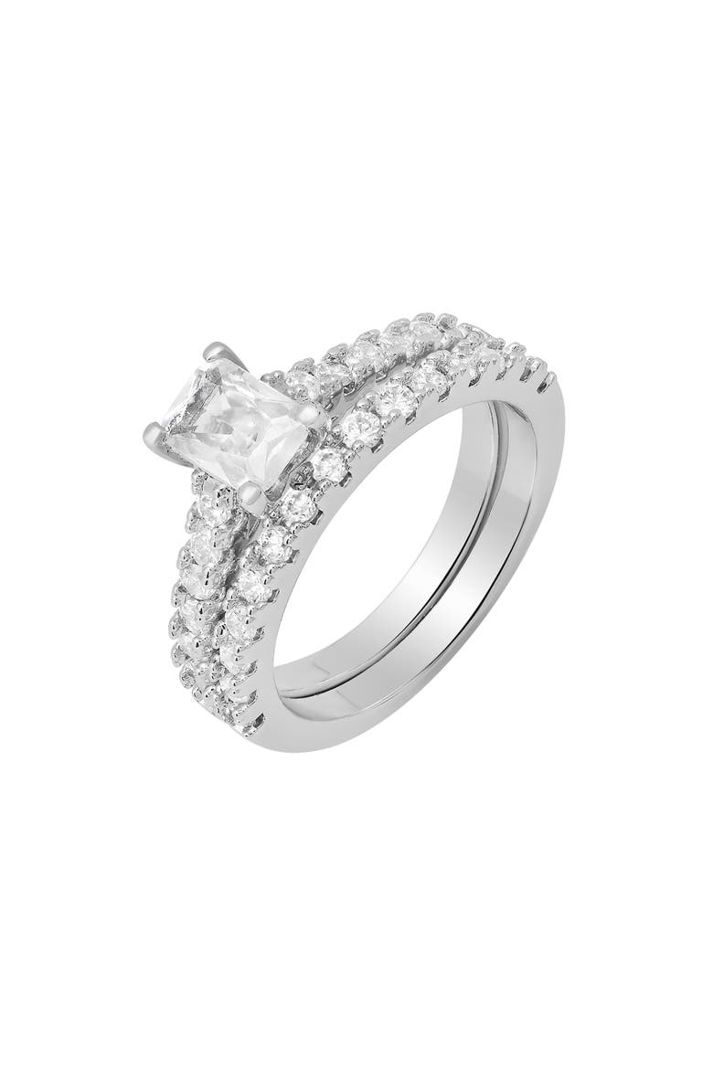 Set of 2 Simulated Diamond Rings, Alternate, color, SILVER