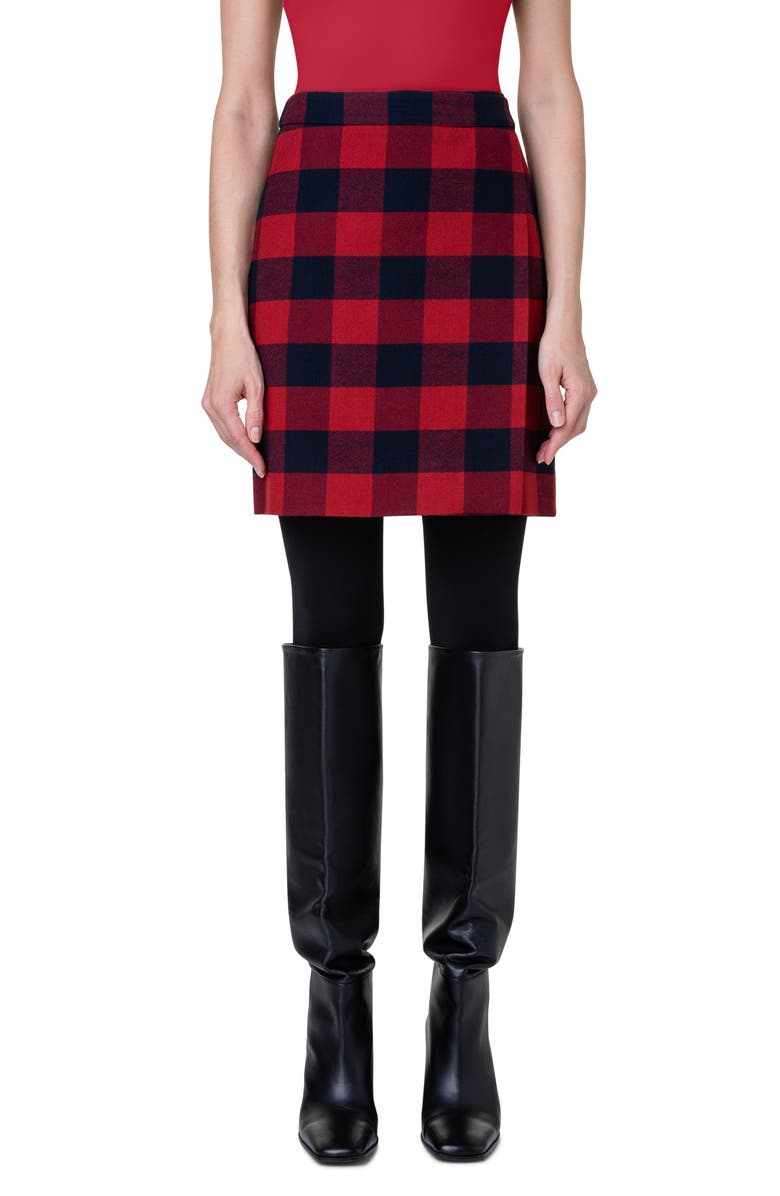 Akris punto Buffalo Plaid Wool & Cotton Wrap Skirt, Main, color, 
