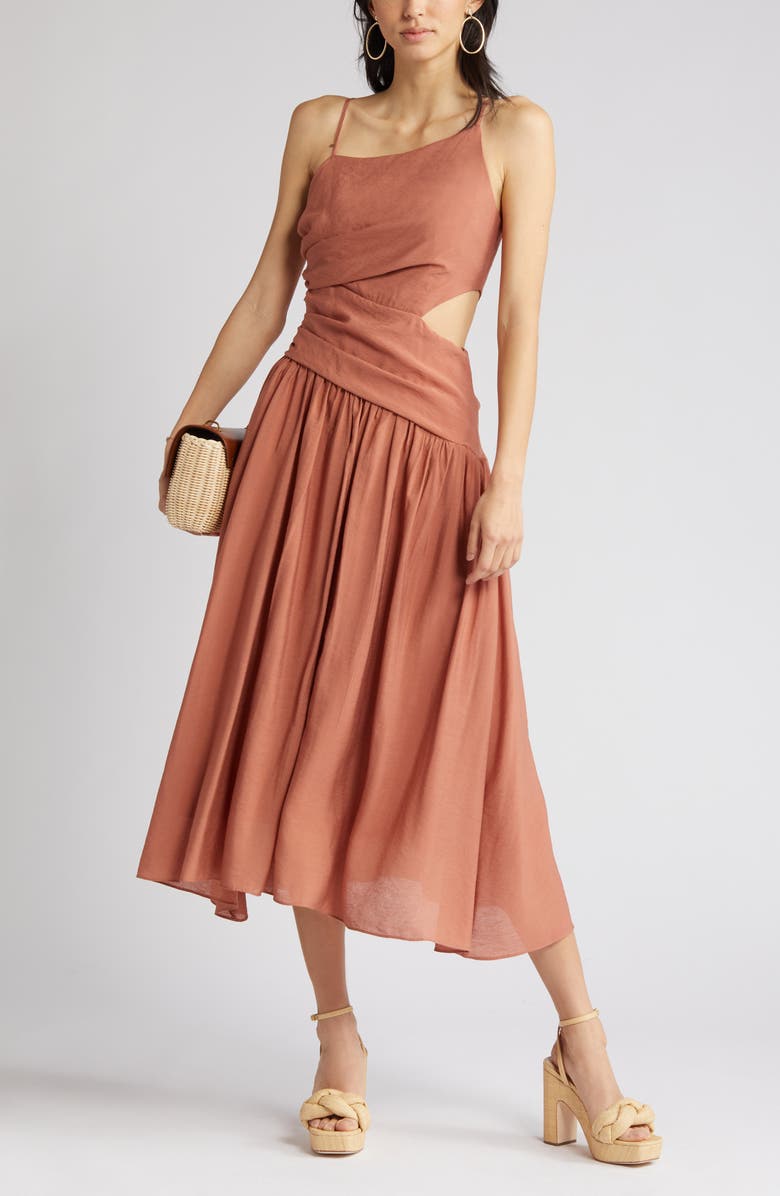 MOON RIVER Asymmetric Neck Cutout Midi Dress, Main, color, 