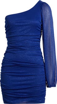 Jump Apparel One Shoulder Metallic Ruched Minidress