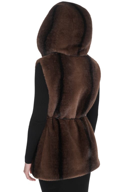 Cole Haan Hooded Faux Mink Vest In Brown