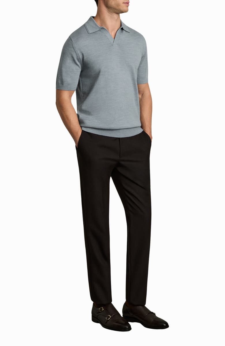 Reiss Duchie Johnny Collar Short Sleeve Wool Polo Sweater, Alternate, color, Soft Blue Melange