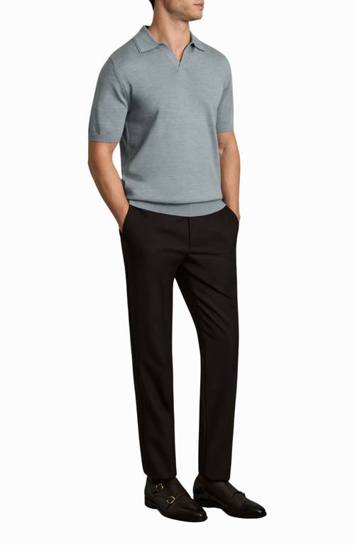 Reiss Duchie Johnny Collar Short Sleeve Wool Polo Sweater In Soft Blue Melange