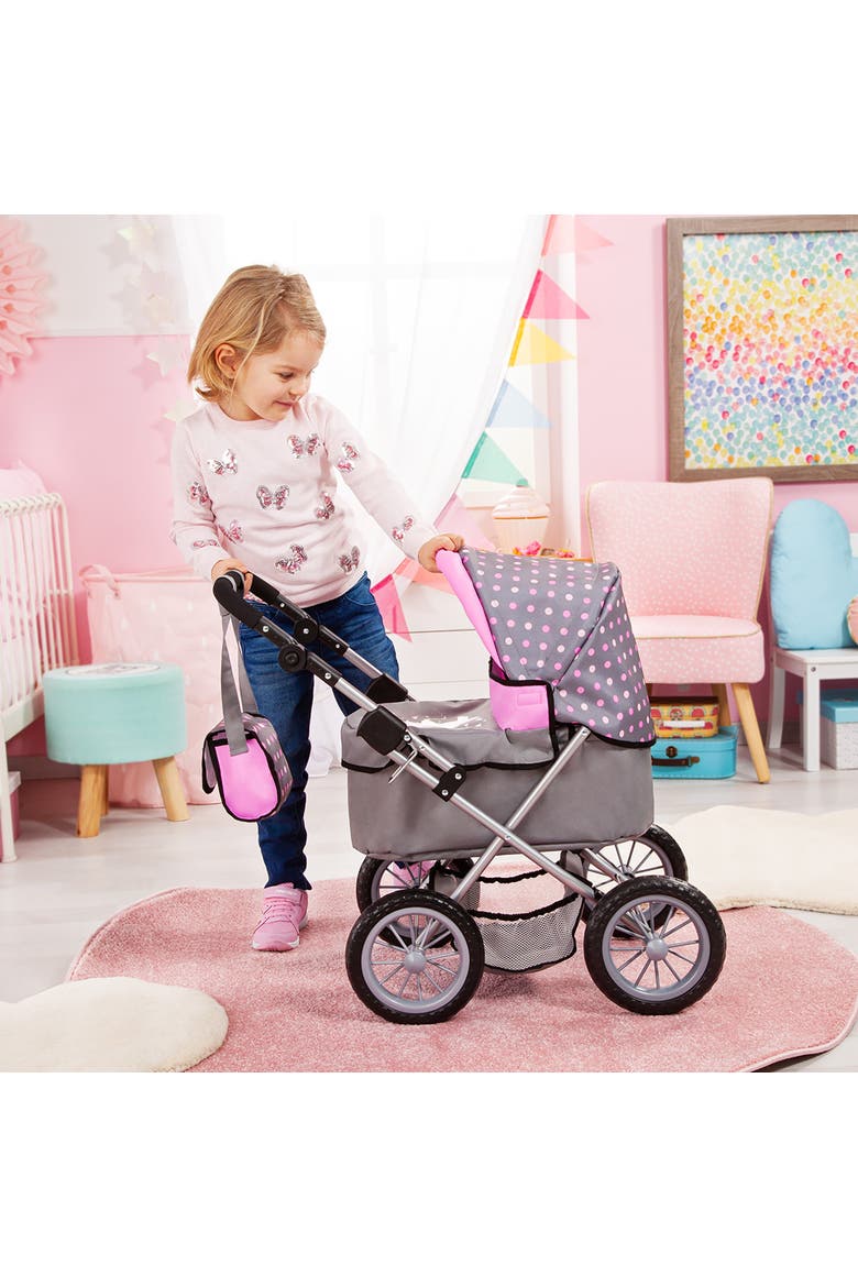 Dolls Trendy Pram Grey, Pink, Dots Fits Dolls Up To 18", Alternate, color, Multicolored