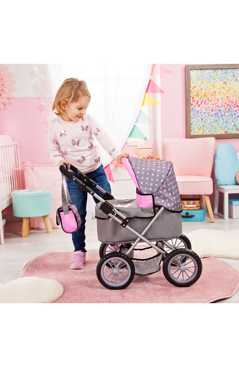 Bayer Design Dolls Trendy Pram Grey, Pink, Dots Fits Dolls Up To 18", Alternate, color, Multicolored