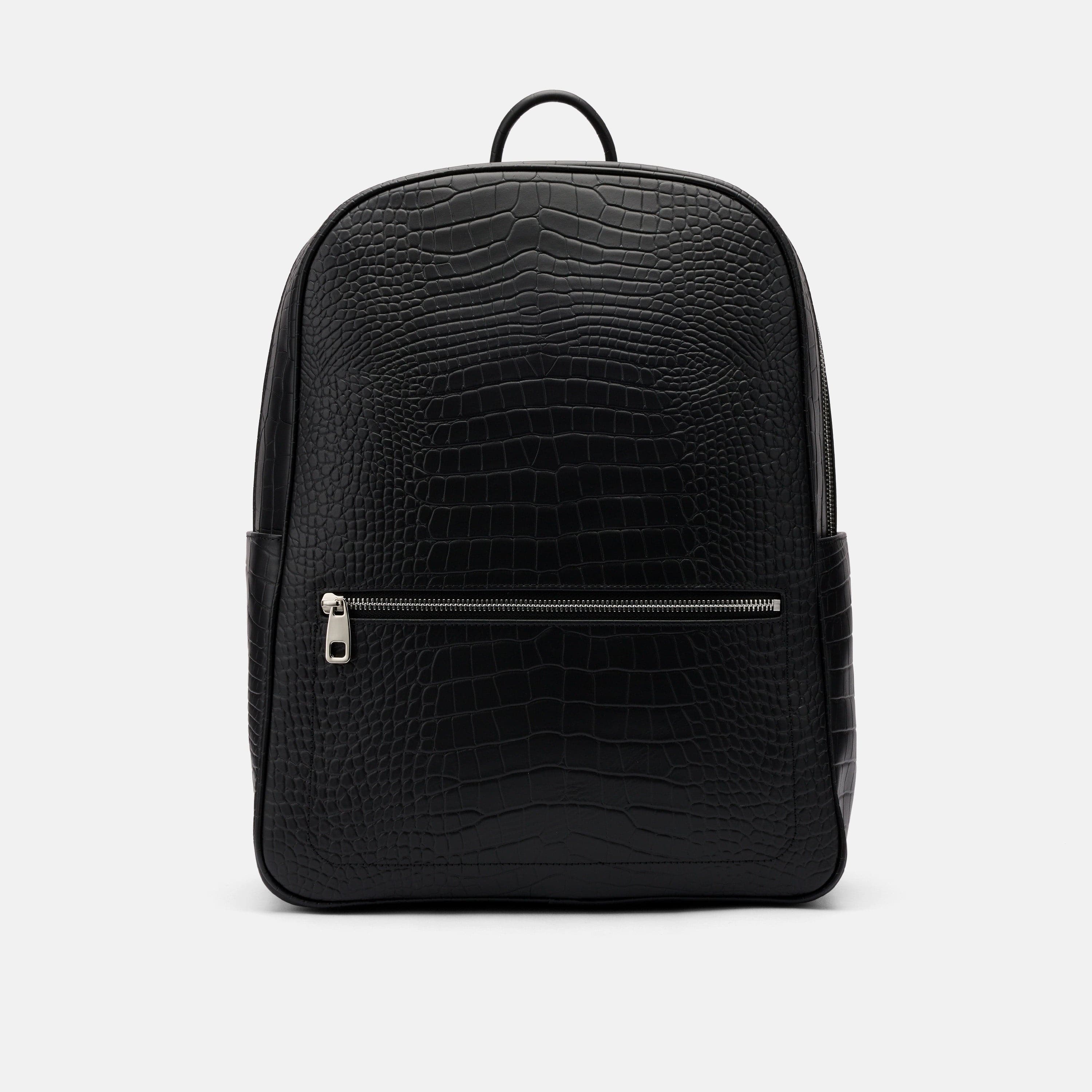 MARC NOLAN Fulton Croc-Embossed Calfskin Leather Backpack, Main, color, Black Crocskin