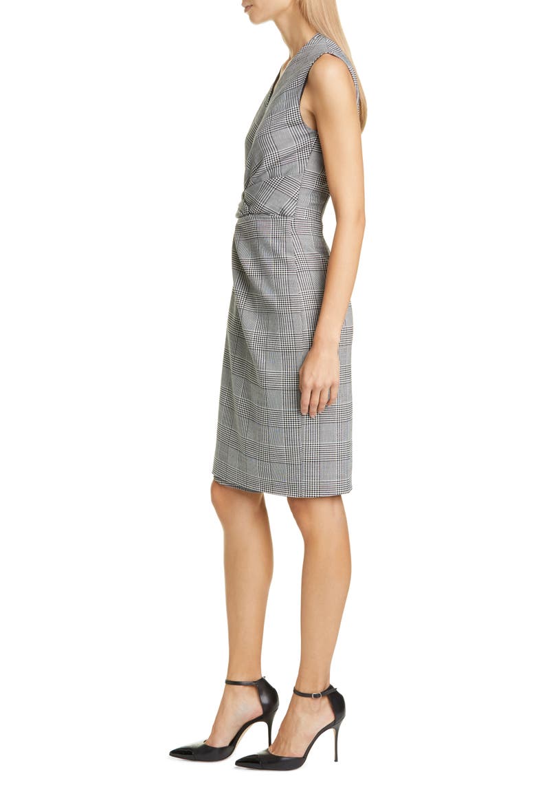 Glen Plaid Drape Waist Sheath Dress, Alternate, color, BLACK/ WHITE MULTI