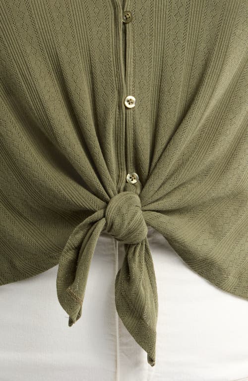 Sanctuary Tie Front Cotton Pointelle Top In Green
