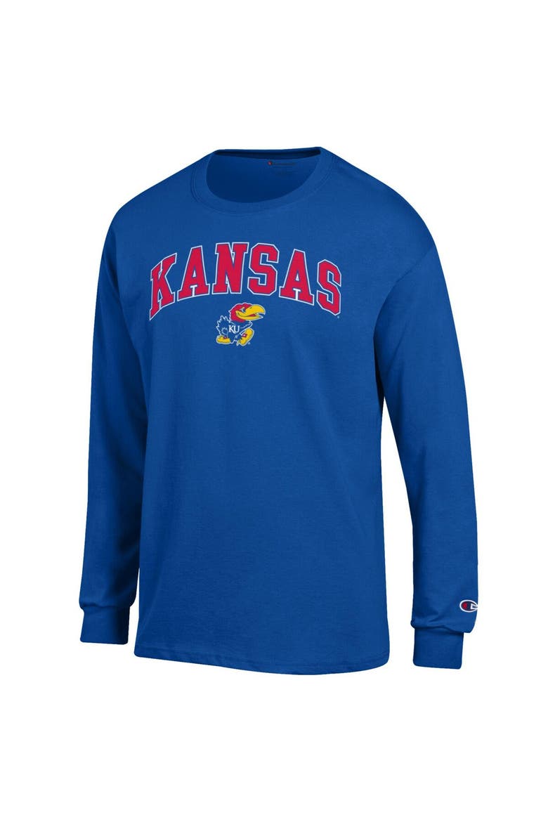 Men's Champion  Royal Kansas Jayhawks Arch Over Logo Long Sleeve T-Shirt, Alternate, color, Royal