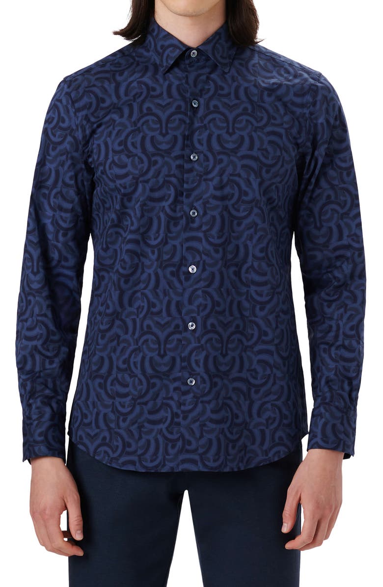 Bugatchi Classic Fit Abstract Stretch Cotton Button-Up Shirt, Main, color, 