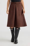 Hunter Belted Faux Suede A-Line Midi Skirt